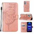 For Xiaomi Redmi Note 12 Pro+ 5G / Note 12 Explorer Embossed Butterfly Leather Phone Case(Rose Gold) - 1