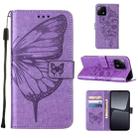 For Xiaomi 13 Embossed Butterfly Leather Phone Case(Light Purple) - 1