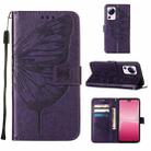 For Xiaomi 13 Lite 5G Embossed Butterfly Leather Phone Case(Dark Purple) - 1