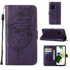 Embossed Butterfly Leather Phone Case For Xiaomi Poco X5 Pro 5G / Redmi Note 12 Pro Speed(Dark Purple) - 1