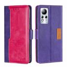 For Infinix Note 11 Contrast Color Side Buckle Leather Phone Case(Purple + Rose Red) - 1