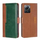 For Infinix Note 12 VIP Contrast Color Side Buckle Leather Phone Case(Light Brown + Green) - 1