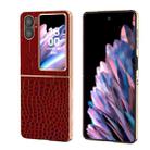 For OPPO Find N2 Flip Crocodile Texture Genuine Leather Nano Electroplating Phone Case(Red) - 1