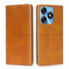 For Tecno Spark 10 4G Cow Texture Magnetic Horizontal Flip Leather Phone Case(Light Brown) - 1