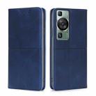 For Huawei P60 / P60 Pro Cow Texture Magnetic Horizontal Flip Leather Phone Case(Blue) - 1