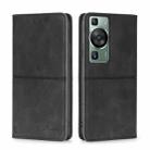 For Huawei P60 / P60 Pro Cow Texture Magnetic Horizontal Flip Leather Phone Case(Black) - 1