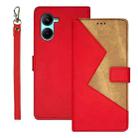 For Realme C33 2023 idewei Two-color Splicing Leather Phone Case(Red) - 1