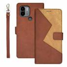 For Xiaomi Poco C51 idewei Two-color Splicing Leather Phone Case(Brown) - 1