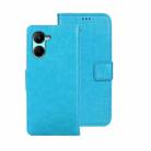 For Realme C33 2023 idewei Crazy Horse Texture Leather Phone Case with Holder(Sky Blue) - 1