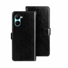 For Realme C33 2023 idewei Crazy Horse Texture Leather Phone Case with Holder(Black) - 1