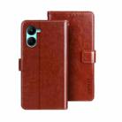 For Realme C33 2023 idewei Crazy Horse Texture Leather Phone Case with Holder(Brown) - 1