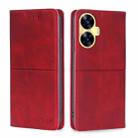 For Realme C55 4G Cow Texture Magnetic Horizontal Flip Leather Phone Case(Red) - 1