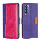 For Tecno Camon 18 / 18P Contrast Color Side Buckle Leather Phone Case(Purple + Rose Red) - 1