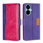 For Tecno Camon 19 / 19 Pro Contrast Color Side Buckle Leather Phone Case(Purple + Rose Red) - 1