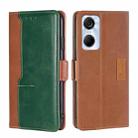 For Tecno Pop 6 Pro Contrast Color Side Buckle Leather Phone Case(Light Brown + Green) - 1