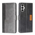 For Tecno Pova 3 Contrast Color Side Buckle Leather Phone Case(Black + Grey) - 1