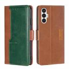 For Tecno Pova 3 Contrast Color Side Buckle Leather Phone Case(Light Brown + Green) - 1