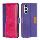 For Tecno Pova 3 Contrast Color Side Buckle Leather Phone Case(Purple + Rose Red) - 1