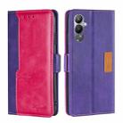 For Tecno Pova 4 Contrast Color Side Buckle Leather Phone Case(Purple + Rose Red) - 1