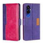 For Tecno Pova 4 Pro Contrast Color Side Buckle Leather Phone Case(Purple + Rose Red) - 1