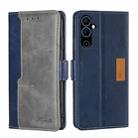 For Tecno Pova Neo 2 Contrast Color Side Buckle Leather Phone Case(Blue + Grey) - 1