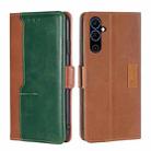 For Tecno Pova Neo 2 Contrast Color Side Buckle Leather Phone Case(Light Brown + Green) - 1