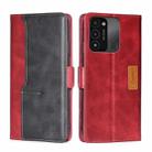 For Tecno Spark 8C Contrast Color Side Buckle Leather Phone Case(Red + Black) - 1