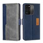 For Tecno Spark 8C Contrast Color Side Buckle Leather Phone Case(Blue + Grey) - 1