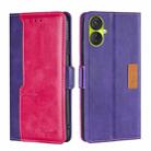 For Tecno Spark 9 Pro Contrast Color Side Buckle Leather Phone Case(Purple + Rose Red) - 1