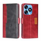 For Tecno Spark 10 4G Contrast Color Side Buckle Leather Phone Case(Red + Black) - 1