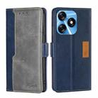 For Tecno Spark 10 4G Contrast Color Side Buckle Leather Phone Case(Blue + Grey) - 1