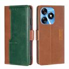 For Tecno Spark 10 4G Contrast Color Side Buckle Leather Phone Case(Light Brown + Green) - 1