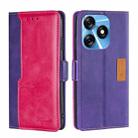 For Tecno Spark 10 4G Contrast Color Side Buckle Leather Phone Case(Purple + Rose Red) - 1