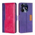 For Tecno Spark 10 Pro Contrast Color Side Buckle Leather Phone Case(Purple + Rose Red) - 1