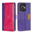 For Tecno Spark 10C Contrast Color Side Buckle Leather Phone Case(Purple + Rose Red) - 1