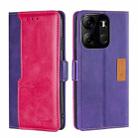 For Tecno Spark Go 2023 Contrast Color Side Buckle Leather Phone Case(Purple + Rose Red) - 1