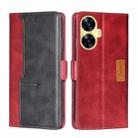 For Realme C55 Contrast Color Side Buckle Leather Phone Case(Red + Black) - 1