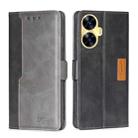 For Realme C55 Contrast Color Side Buckle Leather Phone Case(Black + Grey) - 1