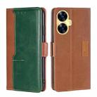 For Realme C55 Contrast Color Side Buckle Leather Phone Case(Light Brown + Green) - 1