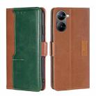 For Realme V30 5G / V30T Contrast Color Side Buckle Leather Phone Case(Light Brown + Green) - 1