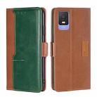 For TCL 403 Contrast Color Side Buckle Leather Phone Case(Light Brown + Green) - 1