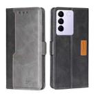 For vivo S16e Contrast Color Side Buckle Leather Phone Case(Black + Grey) - 1