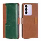 For vivo S16e Contrast Color Side Buckle Leather Phone Case(Light Brown + Green) - 1