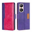 For vivo Y100 5G Contrast Color Side Buckle Leather Phone Case(Purple + Rose Red) - 1