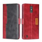 For ZTE Blade A32 Contrast Color Side Buckle Leather Phone Case(Red + Black) - 1