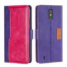 For ZTE Blade A32 Contrast Color Side Buckle Leather Phone Case(Purple + Rose Red) - 1