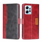 For Xiaomi Redmi Note 12 4G Global Contrast Color Side Buckle Leather Phone Case(Red + Black) - 1