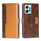 For Xiaomi Redmi Note 12 4G Global Contrast Color Side Buckle Leather Phone Case(Dark Brown + Gold) - 1