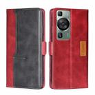 For Huawei P60 / P60 Pro Contrast Color Side Buckle Leather Phone Case(Red + Black) - 1