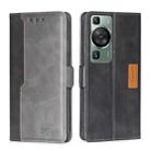 For Huawei P60 / P60 Pro Contrast Color Side Buckle Leather Phone Case(Black + Grey) - 1